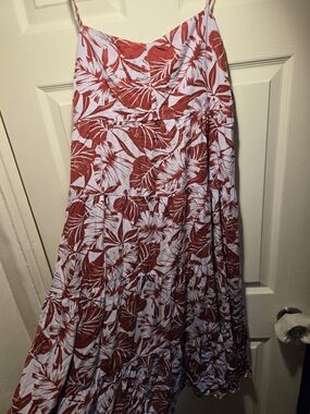 Brick Red And Purple Tropical Print Dress
